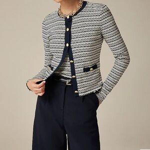 J Crew Shrunken Cardigan In Jacquard Cotton Blend